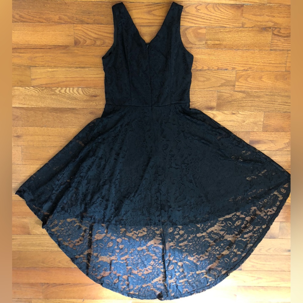 Maudress Black High Low Dress with Lace Overlay Women's Large